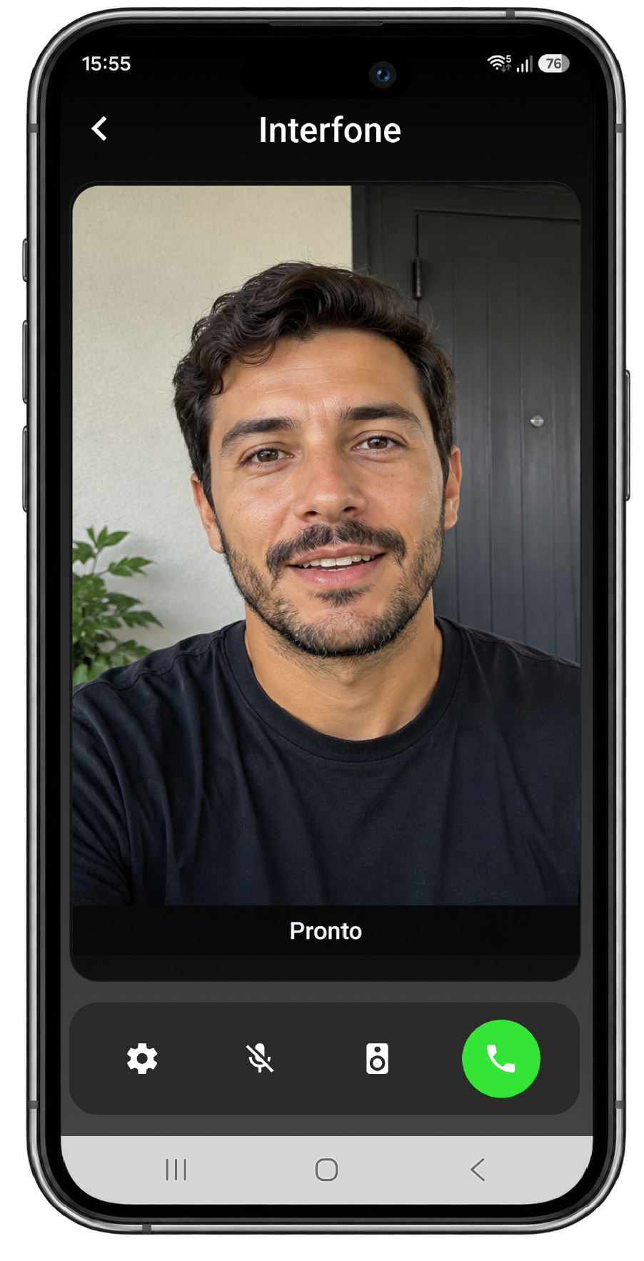 Tela de chamada da portaria no app Portalina