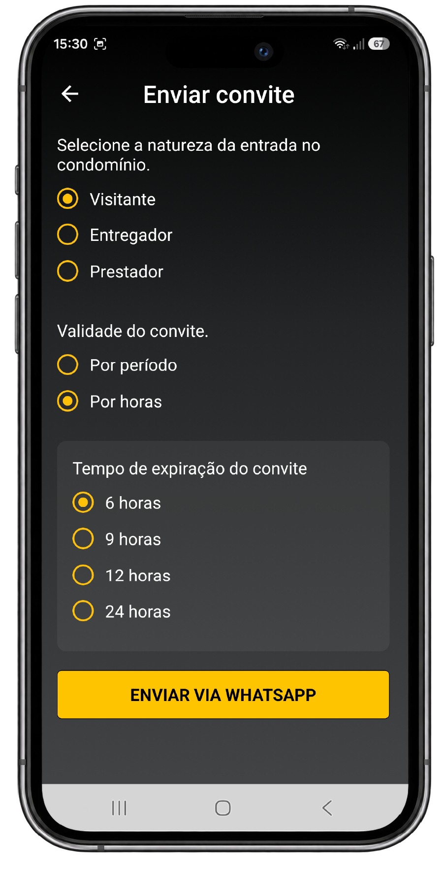Tela de convite de visitante do app Portalina